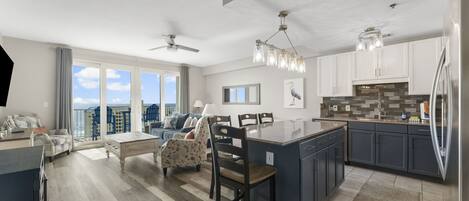 Full Size Kitchen with Ocean Views and Island Bar Seating