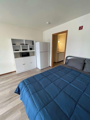 Queen Bed/Kitchen Space