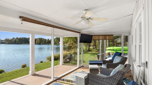 Lower level screened porch with TV