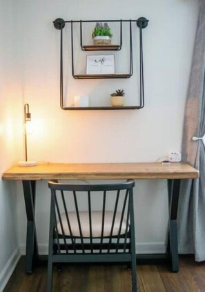 Dedicated work space. USB ports and outlets. Plug in and go.