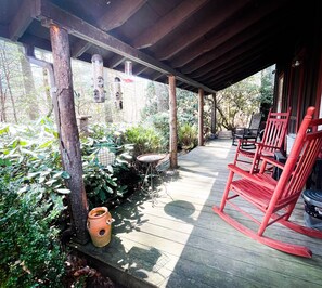 Rock in the chairs, feed the birds, enjoy the serenity of the forest and creek.