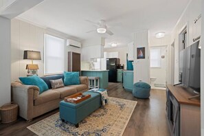 Cozy living room with fireplace and tv