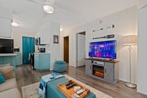 Living room with fireplace and tv (netflix and disney +)