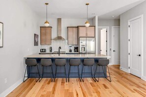 The kitchen island is great for games or eating.