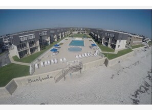 Property overhead view. Oceanfront pool and kiddie pool