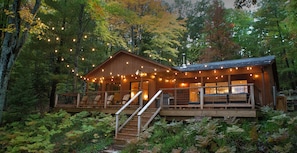 The lakeside deck at sundown.