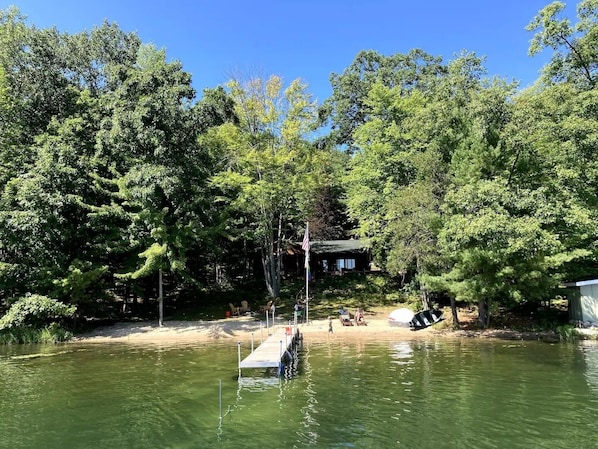 Over 100’ of sandy shoreline with a gentle slope into the water. Great for kids.