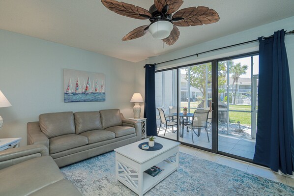 Living Area - the Sofa folds out to a Queen Size Bed with Memory Foam Mattress