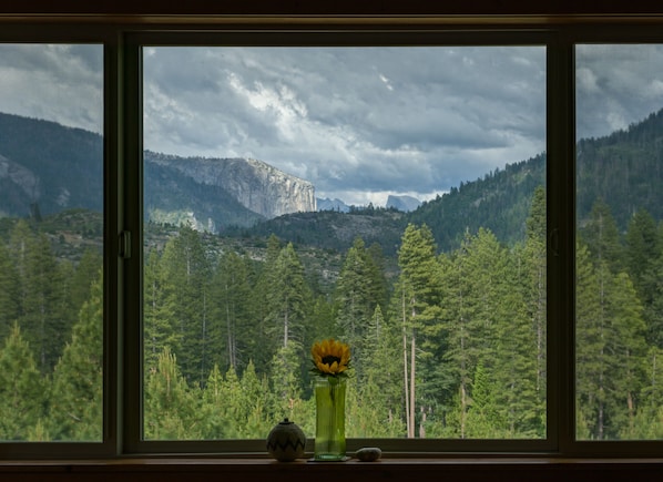 View of El Cap and Half Dome from the east facing living room window
