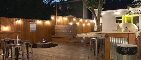 The deck comes to life at night
