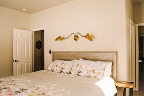 Master bedroom with amazing mountain,  views, nature motif, Ted Baker linens