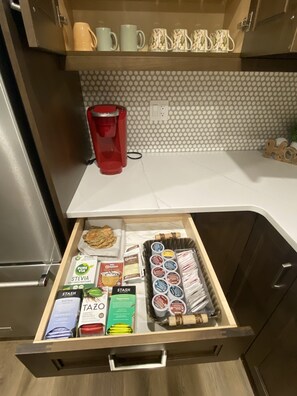 Teas, Coffee, hot chocolate, Stevia natural  sweetener,  etc