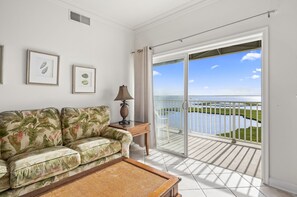 Enjoy the open living room with spectacular bay views VIEW