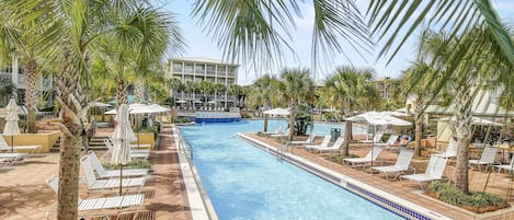 Spend your days relaxing around the large resort style lagoon pool just steps from this unit!