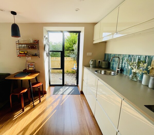 Kitchen and french doors to patio