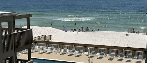 View from the deck of the pool and beach