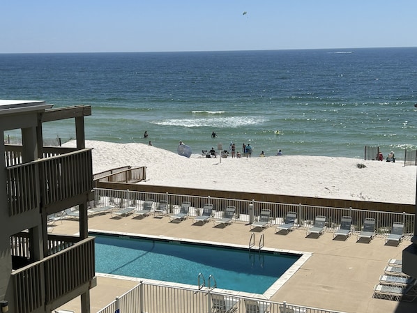 View from the deck of the pool and beach