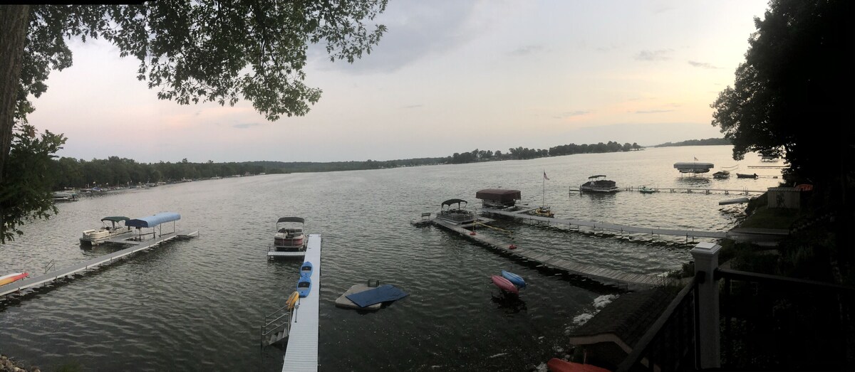 Wonderful 4 bedroom house on Gun Lake. Stunning view from main deck; waterfront