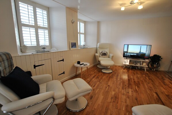 The bright lounge is on the ground floor