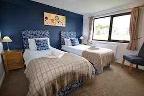 The twin room is decorated in bold tones
