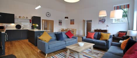 The open plan living pace is central to the property