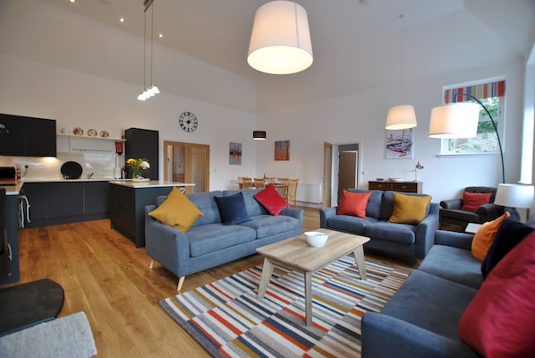 The open plan living pace is central to the property