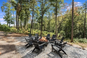 Backyard propane fire pit.