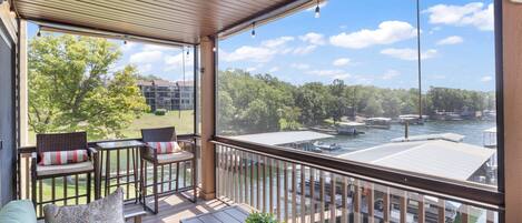 Screened in balcony for pest free soft lit evenings.