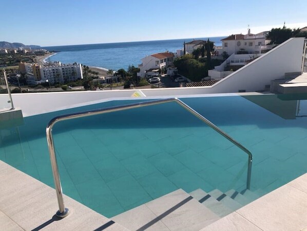 Infinity pool with stunning views across the Mediterranean Sea.  
