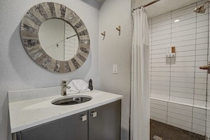 For a tiny house space, the 3/4 bath's size does surprise.