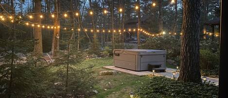 String lighting in the backyard gives a great ambience. 