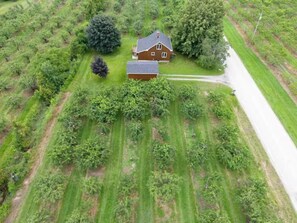 Secluded on a lovely acreage of fruit orchards.