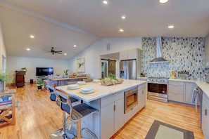 Kitchen | Central Heating & A/C | In-Unit Laundry | 6 Mi to Airport