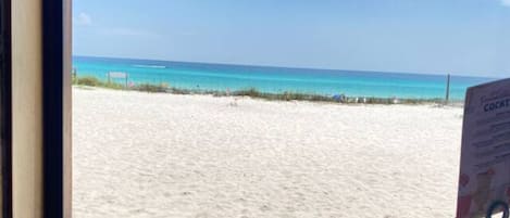 View the beach from the Surf Hut seafood restaurant, 0.5 mile from the house.
