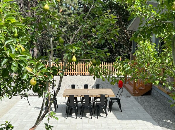 Outdoor dining area with BBQ