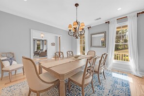 The dining room sits to the left of the entry