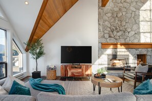 Living Room With Wood Burning Fireplace