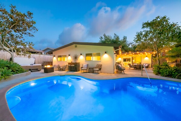 Private pool with hot tub and fenced yard