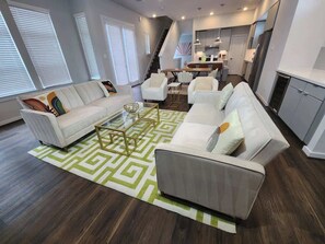 two sofas that convert to twin size beds or can be pulled together to make a full size bed. extra linen provided!