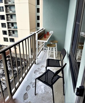 Take in the fresh mountain air from the balcony which can be accessed through the living room and the bedroom.