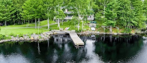 Large dock for swimming, fishing, and your boat that you can put in next door at the marina.