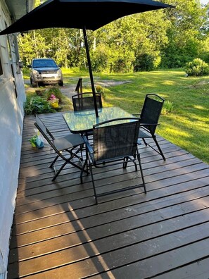 Deck with full family size barbeque
