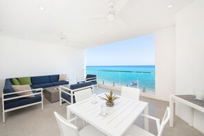Furnished private balcony. 
