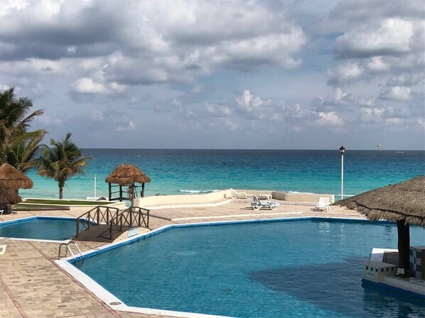 The complex has two beachfront/oceanfront swimming pools to enjoy!