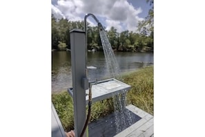 Outdoor shower at the dock.