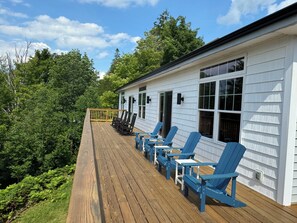 Large deck with Adirondack chairs & rockers