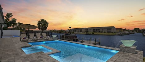 Relax in the beautiful saltwater pool or hot taking in the amazing sunset views!