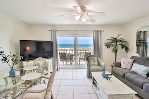 Open Living Room with Amazing Views of the Gulf of Mexico and Direct Access to the Private Balcony