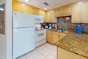 Full Kitchen, Equipped for All Meal Preparation. Starter Kit Provided.