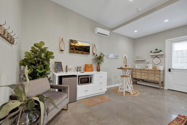 Enjoy the flat screen TV while enjoying a morning cup of coffee.